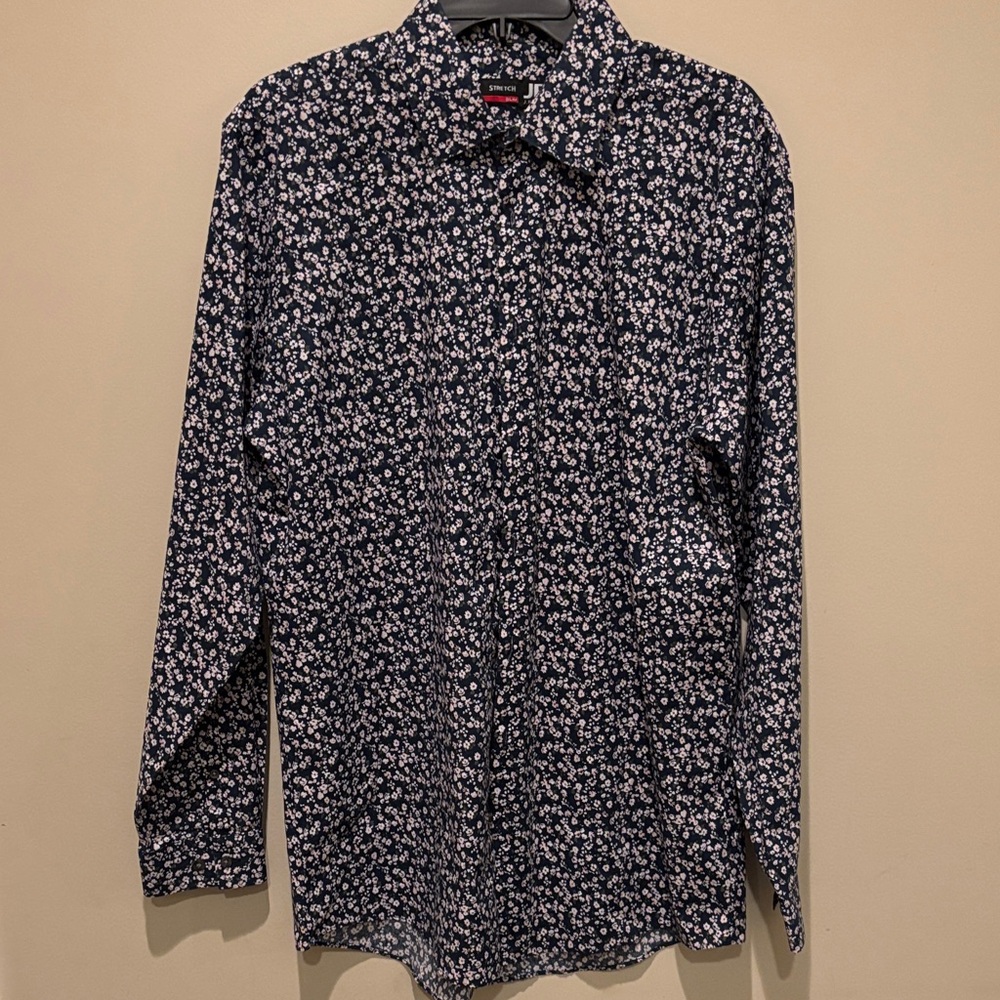 Nautica Navy & White Floral Long-Sleeve Button-Down Shirt